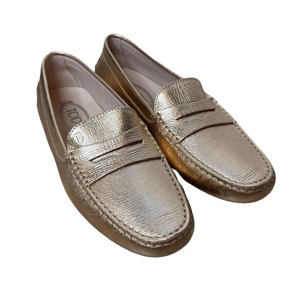 Tods Gommino Leather Rose Gold Driving Loafers Size 39
